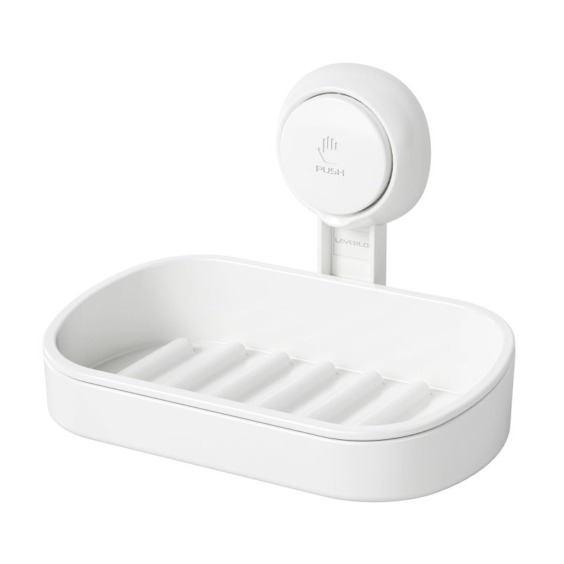 LEVERLOC Soap Dish Holder for Shower Suction Cup Wall Mounted Self Draining NO-Drilling Removable Bar Soap Sponge Holder for Bathroom Bathtub Kitchen Sink Waterproof Strong Vacuum Suction Adhesion - Image 1